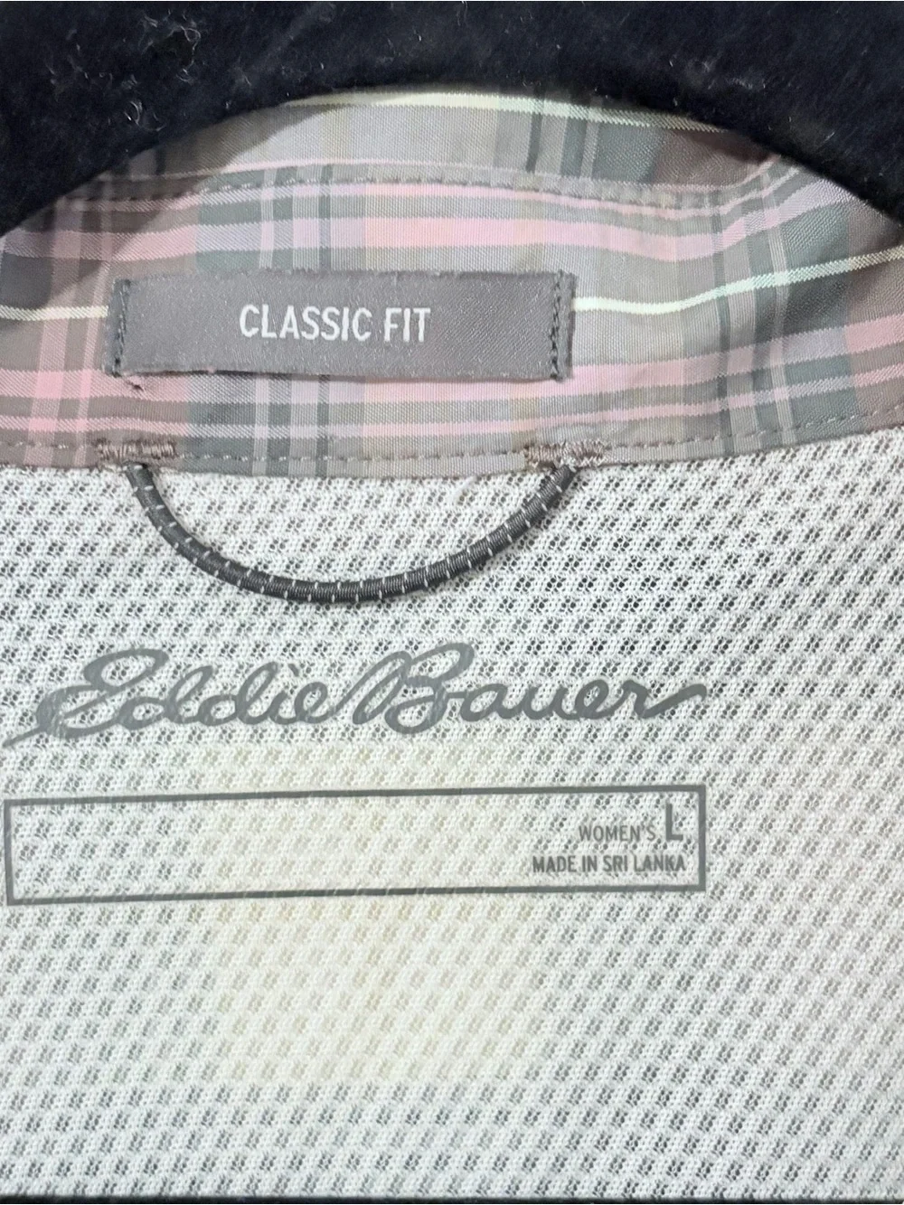 Eddie Bauer Plaid Button‎ Down Shirt Women's Large Blue Gray Long Sleeve Hiking